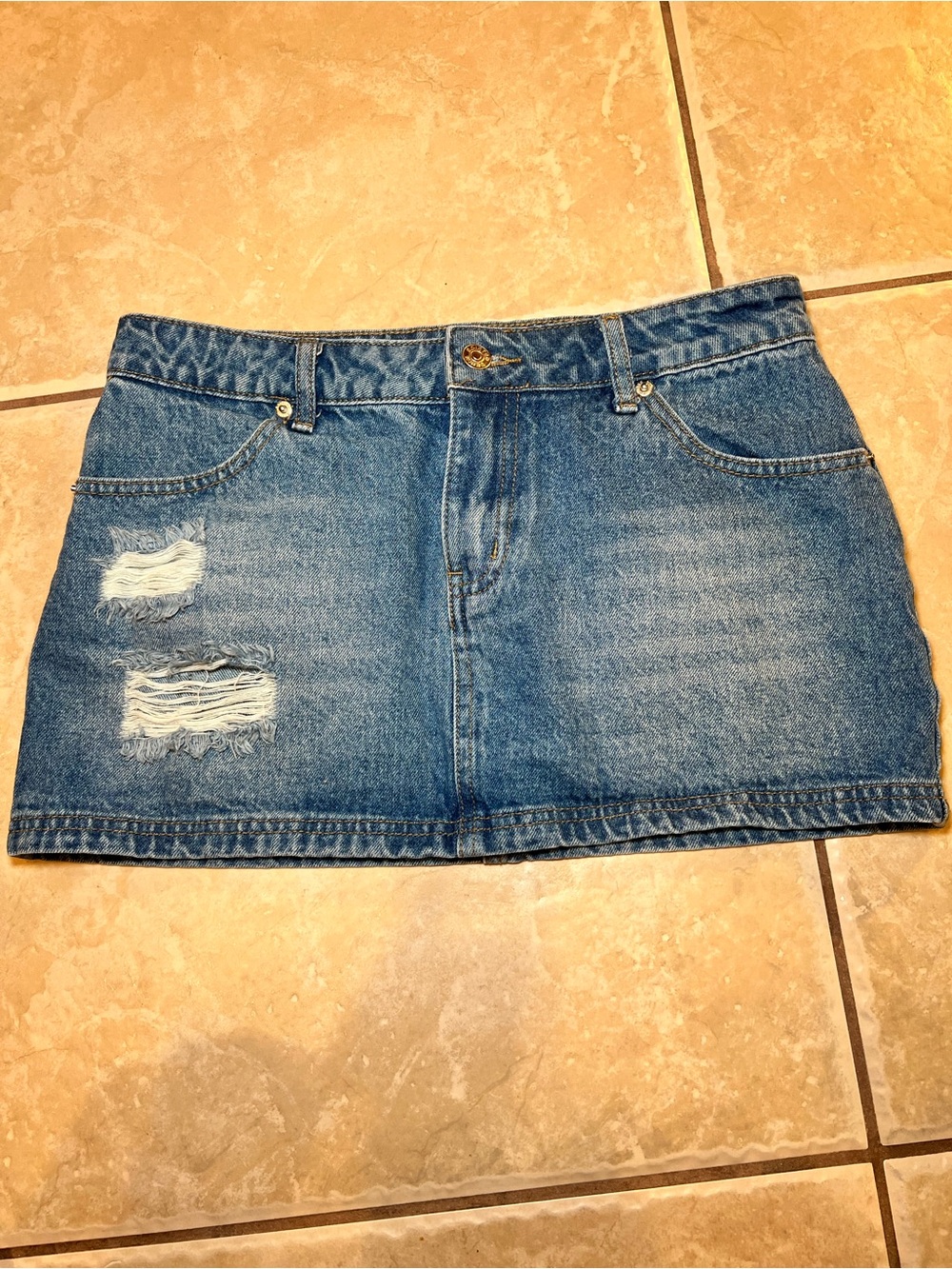 Edikted Blue Distressed Denim Mini Skirt